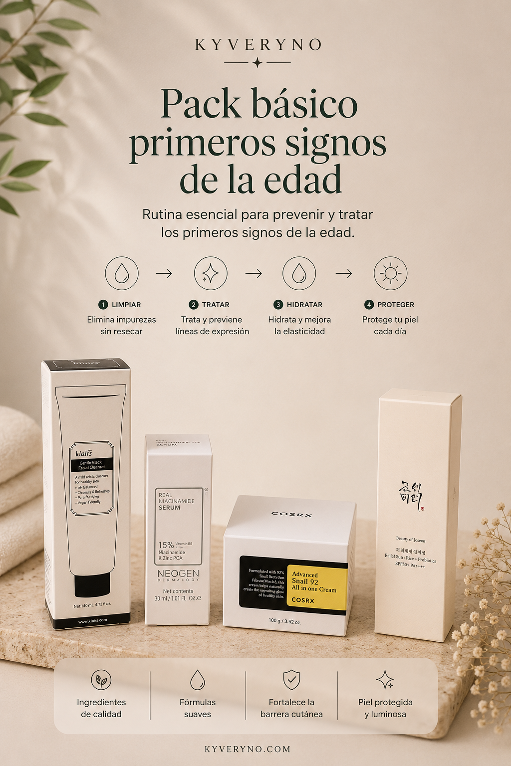 RUTINA BÁSICA · PRIMEROS SIGNOS DE LA EDAD - Cuida los primeros signos de la edad con una rutina sencilla de 4 pasos.