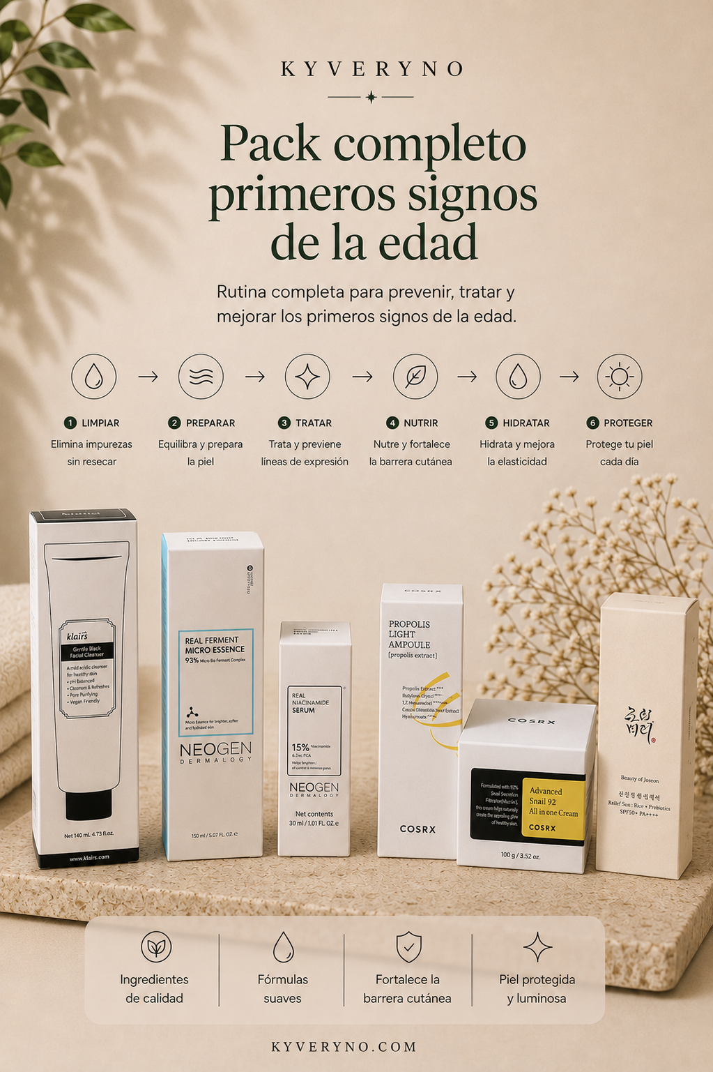 RUTINA COMPLETA · PRIMEROS SIGNOS DE LA EDAD - Cuida los primeros signos de la edad con una rutina completa de 6 pasos.