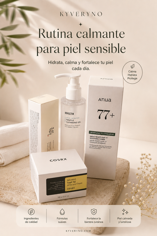 RUTINA BÁSICA · PIEL SENSIBLE - Calma, hidrata y protege tu piel con una rutina sencilla de 4 pasos.